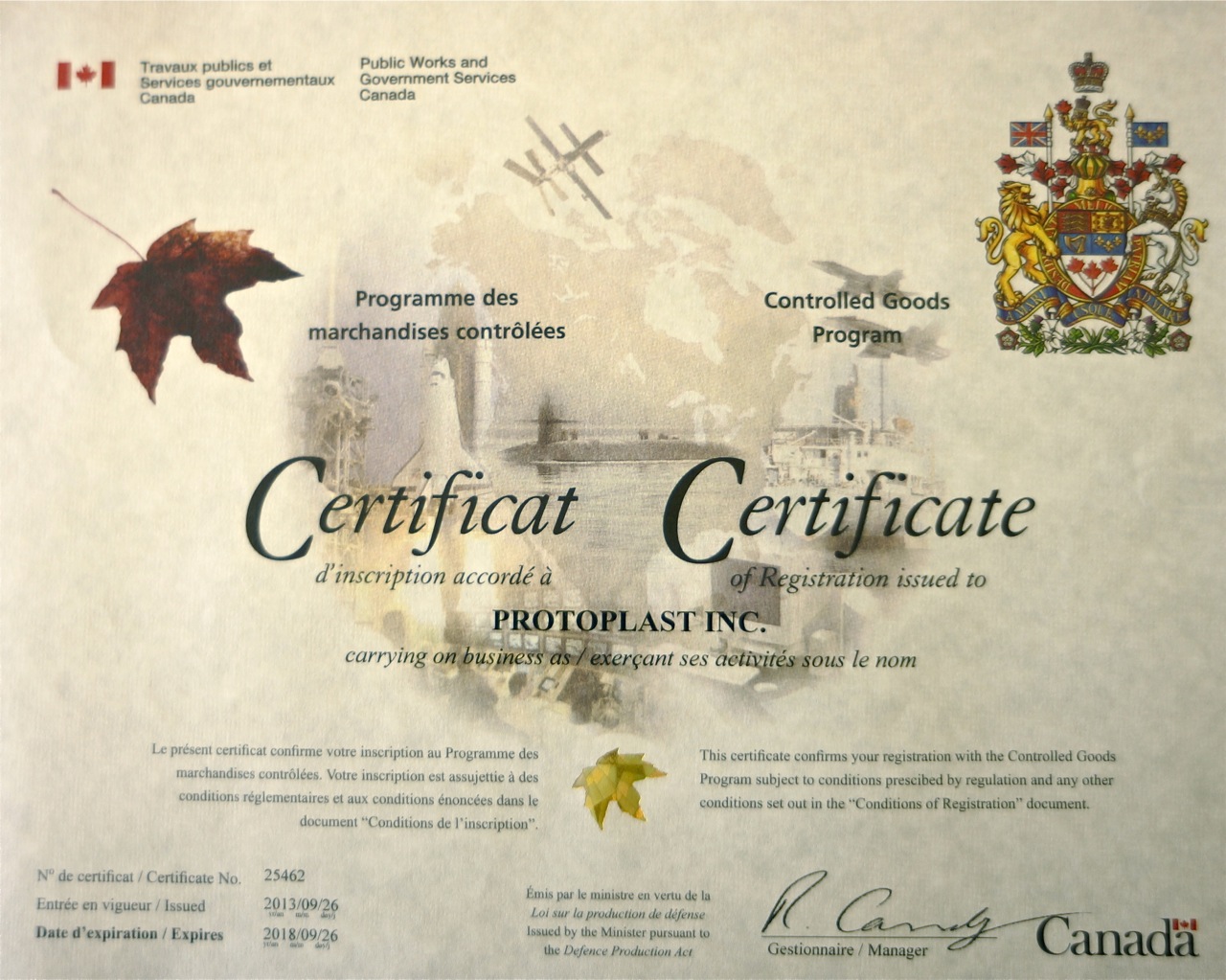 Protoplast Receives Renewal Certificate for Controlled Goods Program Protoplast Inc.Protoplast
